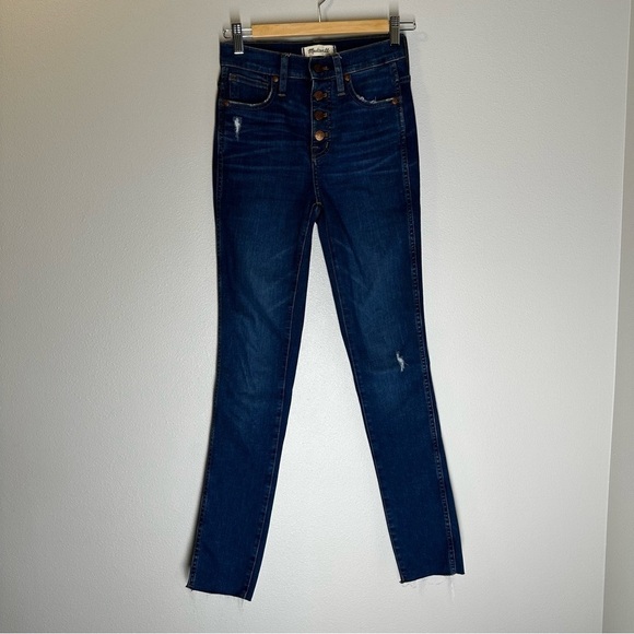 Madewell 10” High Rise Skinny Jeans Button Front Medium Hanna Wash Size 23 Tall - Picture 3 of 15
